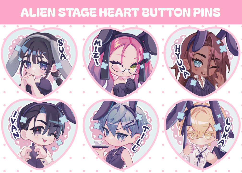 Alien Stage Heart Shaped Button Pins